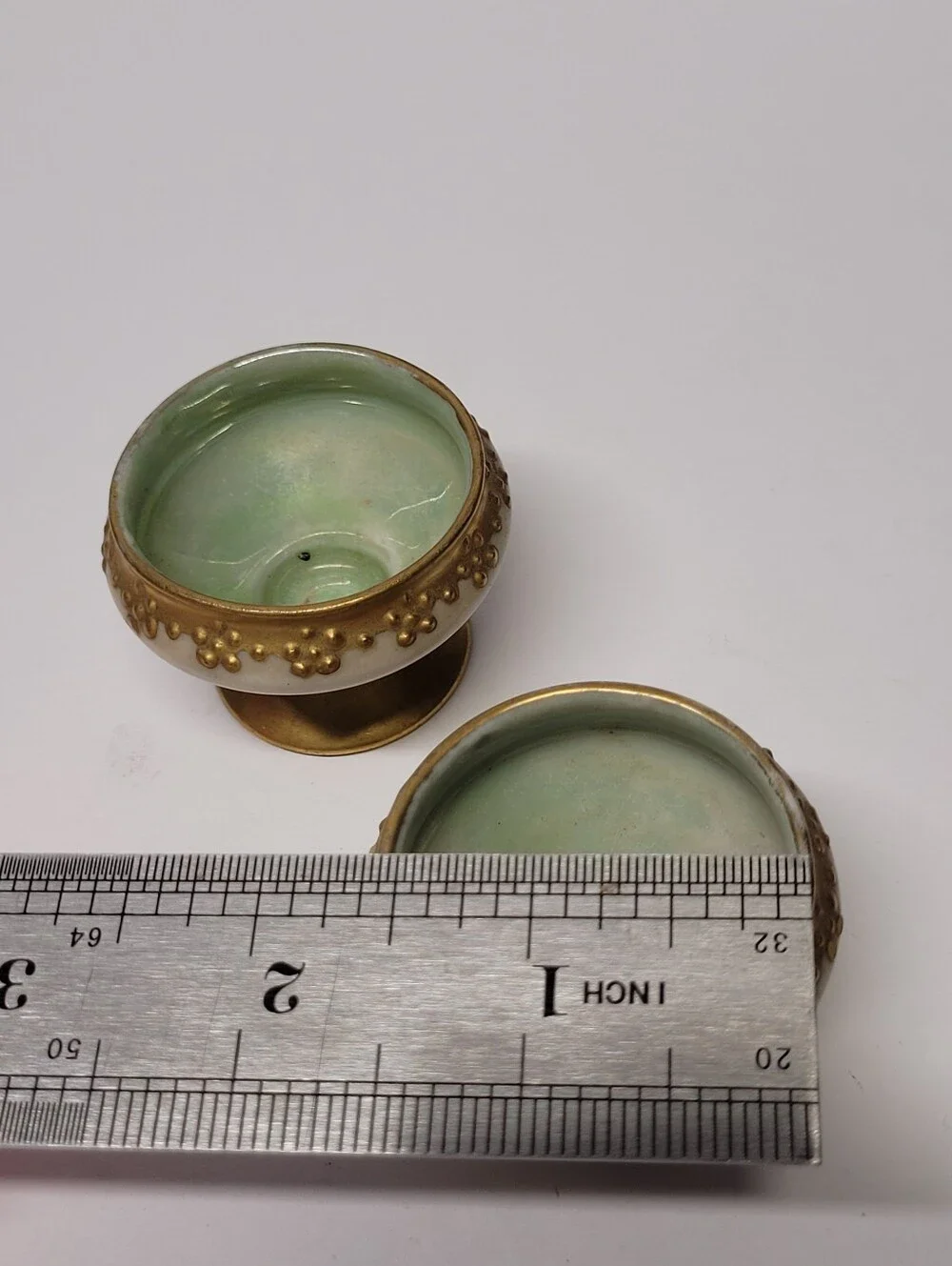 PH Leonard Ceramic Salt Cellar Pair in Green and Gold